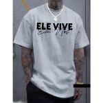 Camiseta Masculina Franshoes Casual 100% Algodão Ele Vive Em Nós Cinza Manga Curta