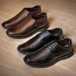 Kit 2 pares Sapato Social Franshoes em Atacador e Material Nobre - Café e Preto 