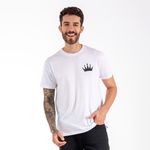 Camiseta Masculina Franshoes Casual 100% Algodão Coroa Branco Manga Curta 