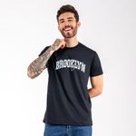 Camiseta Masculina Franshoes Casual 100% Algodão Brooklyn Preta Manga Curta