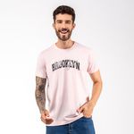 Camiseta Masculina Franshoes Casual 100% Algodão Brooklyn Rosa Bebê Manga Curta