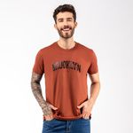 Camiseta Masculina Franshoes Casual 100% Algodão Brooklyn Marrom Manga Curta