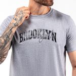 Camiseta Masculina Franshoes Casual 100% Algodão Brooklyn Cinza Manga Curta