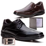 Kit 2 pares Sapato Social Franshoes em Atacador Café e Preto Cinto e Carteira