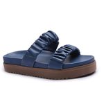 Rasteira Birken Franshoes Azul com Tiras Franzidas