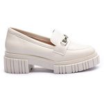 Mocassim Franshoes Feminino Tratorado Off White com Metal Prata