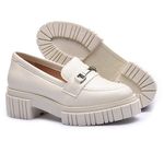 Mocassim Franshoes Feminino Tratorado Off White com Metal Prata