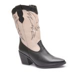 Bota Western Em Couro Preto/Off White