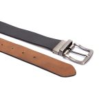 Cinto social dupla face largura 40 mm em couro na cor preto/conhaque com fivela grafite escovada