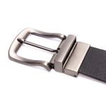 Cinto social dupla face largura 40 mm em couro na cor preto/conhaque com fivela grafite escovada