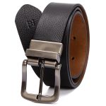 Cinto social dupla face largura 40 mm em couro na cor preto/conhaque com fivela grafite escovada