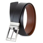 Cinto social dupla face largura 40 mm em couro na cor preto/whisky com fivela grafite escovada 