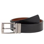 Cinto social dupla face largura 40 mm em couro na cor preto/whisky com fivela grafite escovada 