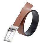 Cinto social dupla face largura 40 mm em couro na cor preto/whisky com fivela grafite escovada 