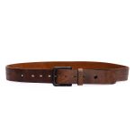 Cinto casual largura 40 mm em couro soleta na cor chocolate com fivela preta 