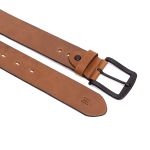 Cinto casual largura 40 mm couro legitimo na cor conhaque com fivela preta 