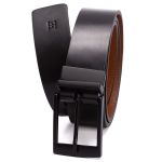 Cinto social dupla face largura 40 mm em couro na cor preto/whisky com fivela preta 