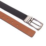 Cinto social dupla face largura 40 mm em couro na cor preto/whisky com fivela grafite escovada 