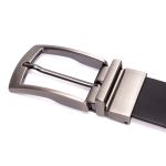 Cinto social dupla face largura 40 mm em couro na cor preto/whisky com fivela grafite escovada 