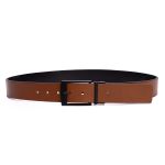 Cinto social dupla face largura 40 mm em couro na cor preto/whisky com fivela preta 