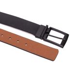 Cinto social dupla face largura 40 mm em couro na cor preto/whisky com fivela preta 