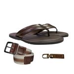 Kit Chinelos Sandália Masculina Dante Mouro + Cinto Casual Masculino Couro Soleta Mouro Fivela Preta + Chaveiro Couro Mouro