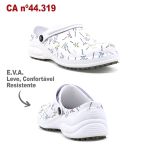 Sapato Tipo Tamanco Branco BB61 Estampa DNA Soft Works EPI Sapato de Segurança Antiderrapante