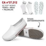 Kit Tênis Antiderrapante Branco1 BB80 Soft Works EPI + Palmilha + Meia de Algodão Soft Works 