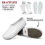 Kit Tênis Antiderrapante Branco2 BB80 Soft Works EPI + Palmilha + Meia de Algodão Soft Works 