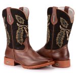 Bota Texana Masculina Bico Quadrado - Tabaco/preto