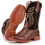 Bota Texana Masculina Bico Quadrado - Tabaco/preto
