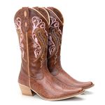 Bota Texana Feminina Bico Fino - Canela Avestruz Havana/Fossil Mostarda