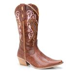 Bota Texana Feminina Bico Fino - Canela Avestruz Havana/Fossil Mostarda