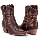 Bota Feminina Bico Fino Cano Curto - Latego Café/Fossil mármore