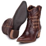 Bota Feminina Bico Fino Cano Curto - Latego Café/Fossil mármore