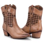 Bota Feminina Bico Fino Cano Curto - Fossil Marmore/Texas Sella