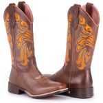 Bota Texana Feminina Bico Quadrado - Fóssil Tabaco/Fóssil Tabaco