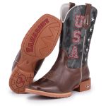 Bota Texana Masculina Bico Quadrado - Usa - Tabaco/cinza