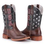 Bota Texana Masculina Bico Quadrado - Usa - Tabaco/cinza