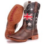 Bota Texana Masculina Bico Quadrado - Austrália - Tabaco/cinza