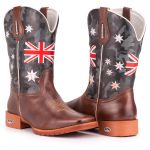 Bota Texana Masculina Bico Quadrado - Austrália - Tabaco/cinza