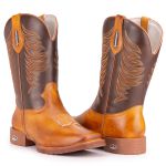 Bota Texana Masculina Bico Quadrado - Cenoura/marrom