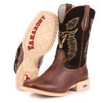 Bota Texana Masculina Bico Quadrado - Tabaco/preto