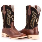 Bota Texana Masculina Bico Quadrado - Tabaco/preto