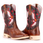 Bota Texana Masculina Bico Quadrado - Mostarda/marrom