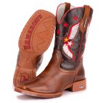 Bota Texana Masculina Bico Quadrado - Mostarda/café