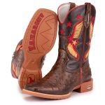 Bota Texana Masculina Bico Quadrado - Réplica De Avestruz Tabaco/Fossil Marrom