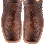 Bota Texana Masculina Bico Quadrado - Réplica De Avestruz Tabaco/Fossil Marrom