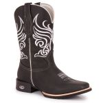 Bota Texana Masculina Bico Quadrado - Crazy Horse Preto/Crazy Horse Preto