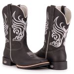 Bota Texana Masculina Bico Quadrado - Crazy Horse Preto/Crazy Horse Preto